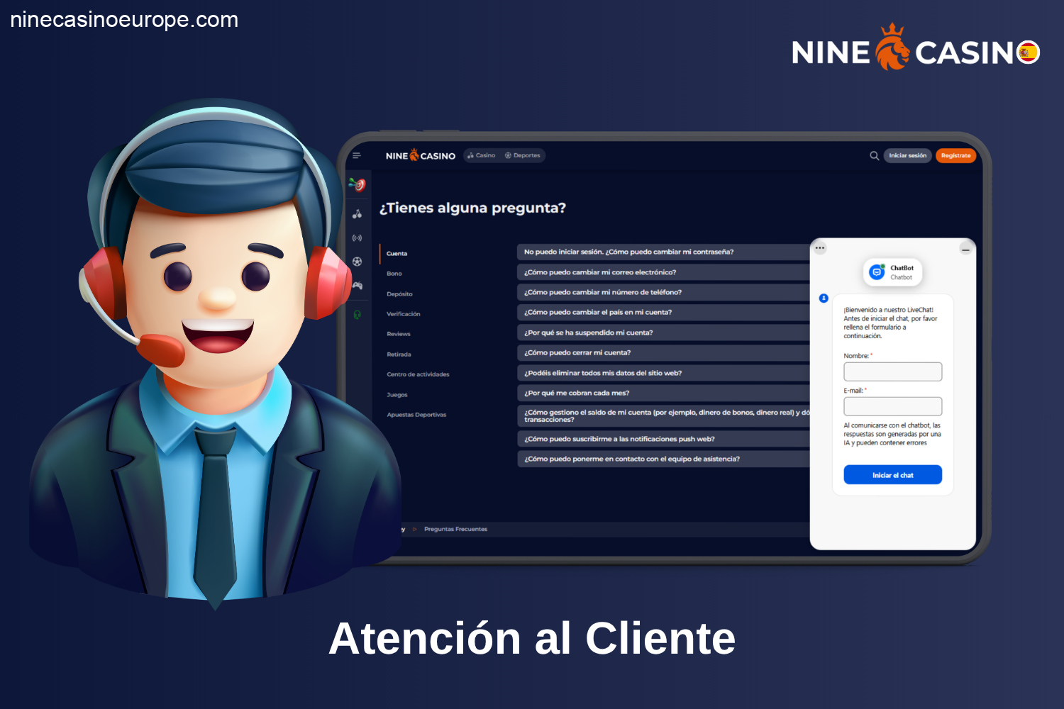 Atención al cliente de Nine Casino España soporte 24/7